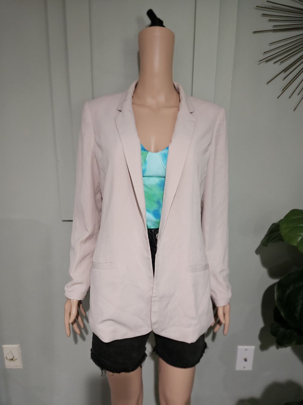 H&M Blush Pink Longline Blazer Open Front Minimalist Work Office Jacket US 12 - Picture 5 of 16